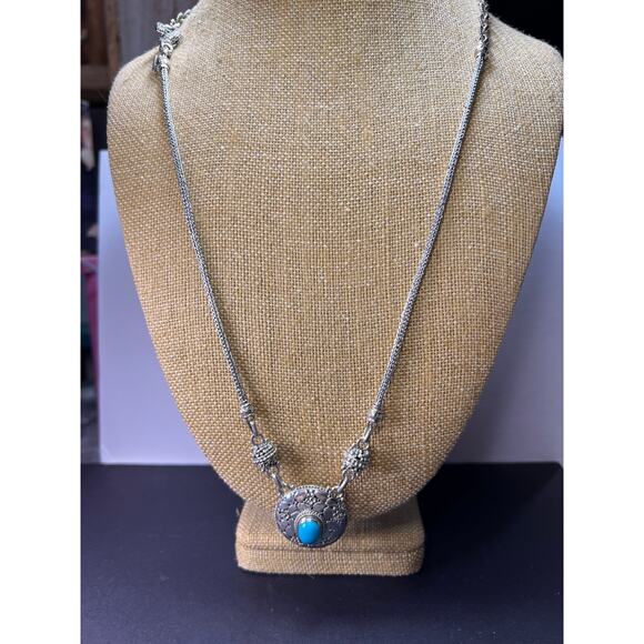 Sarda Turquoise Sterling silver Byzantine station necklace 16-25 inches - Picture 15 of 16